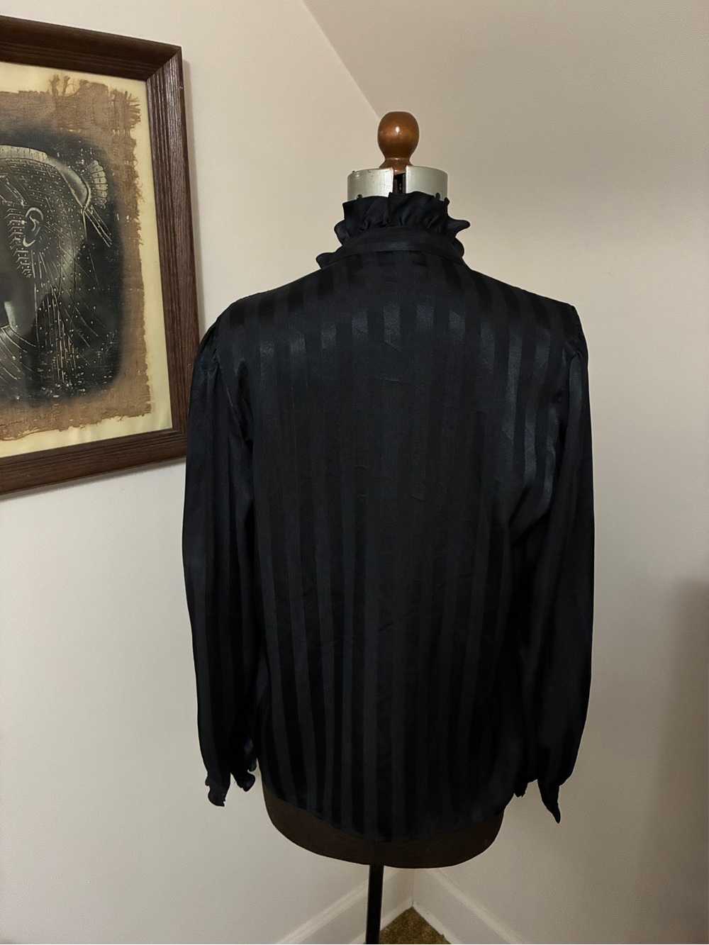 Vintage La Blouse Black Ruffled Button-Up - Picture 3 of 12